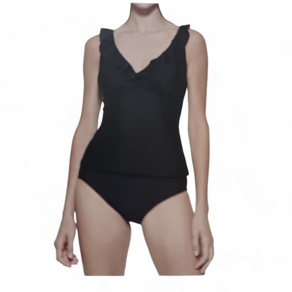 NWT  DKNY Two Piece Black Ruffled Neck Tankini, Swimsuit, Bathing Suit  … - Picture 15 of 15